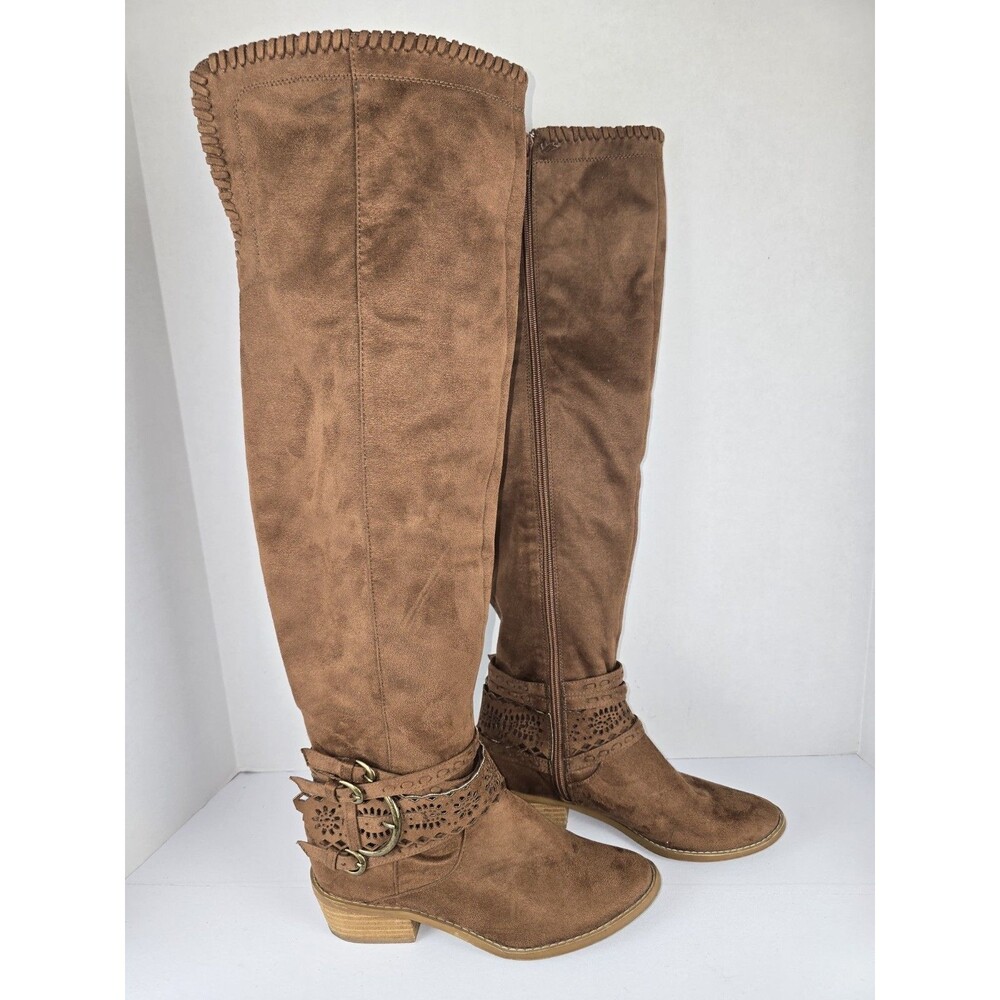 Not Rated Over The Knee Boots Womens Size 6.5 Brown Suede Block Heel Side Zip